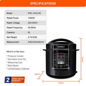 HETCH 9-in-1 Smart MultiCook Pressure Cooker & Rice Cooker (1000W/6L) PSC-1610-HC